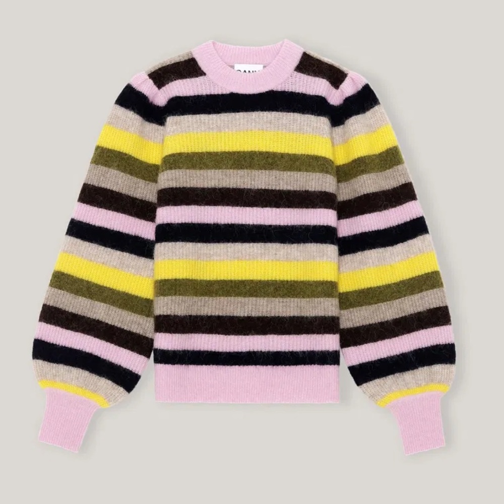 GANNI Alpaca Blend Striped Balloon Sleeve Multicolor Women's Sweater size xxs